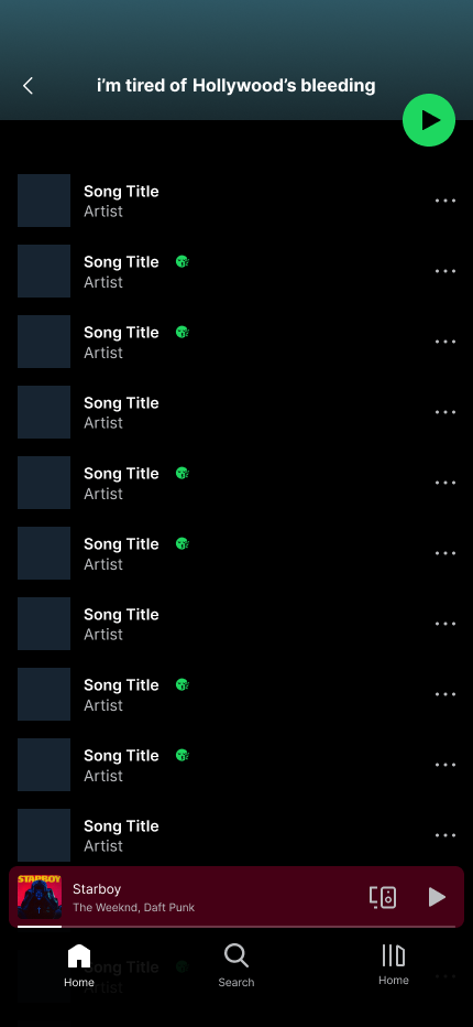 Created playlist tracklist