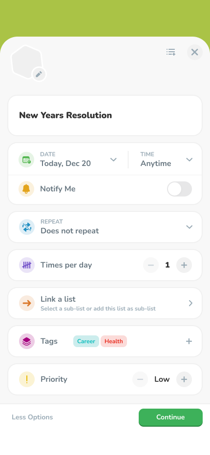 Star-Do Valley list settings screen